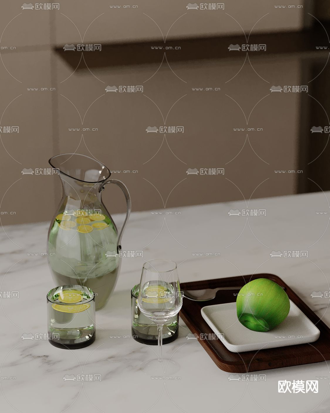 水杯 柠檬水 桌面摆件su模型下载（渲染图2）