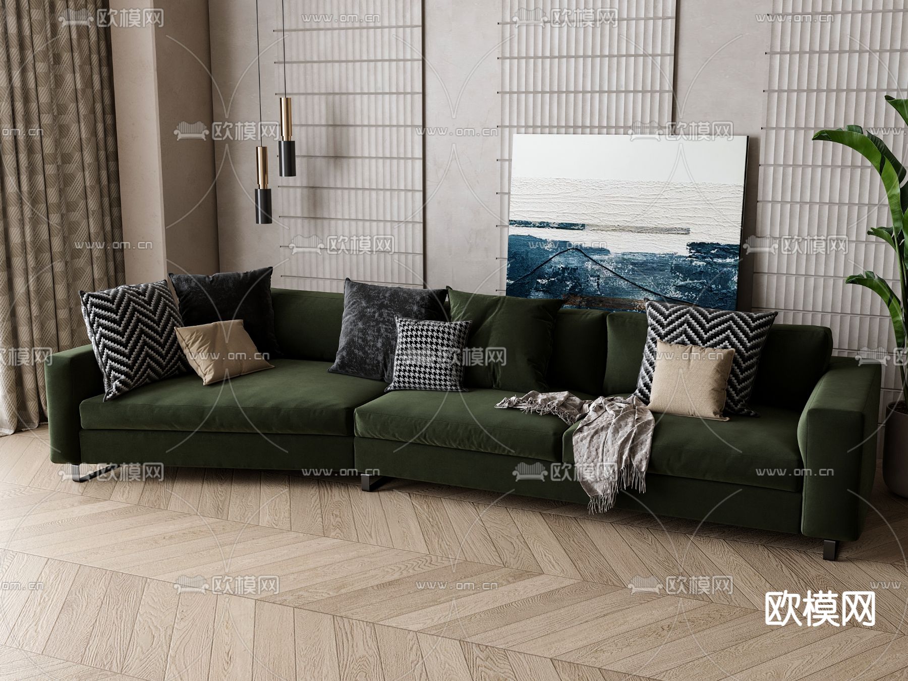 美式多人沙发3d模型下载