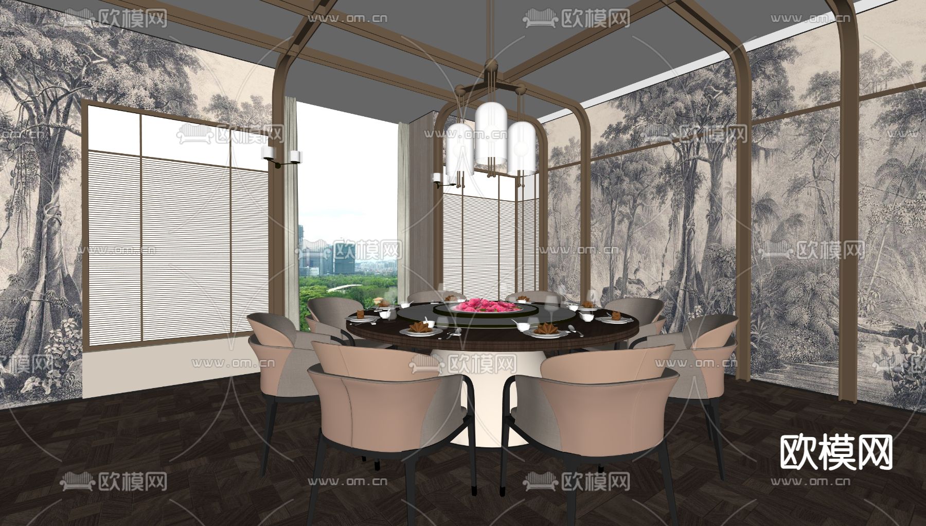 中餐厅包房 包厢su模型下载（渲染图1）