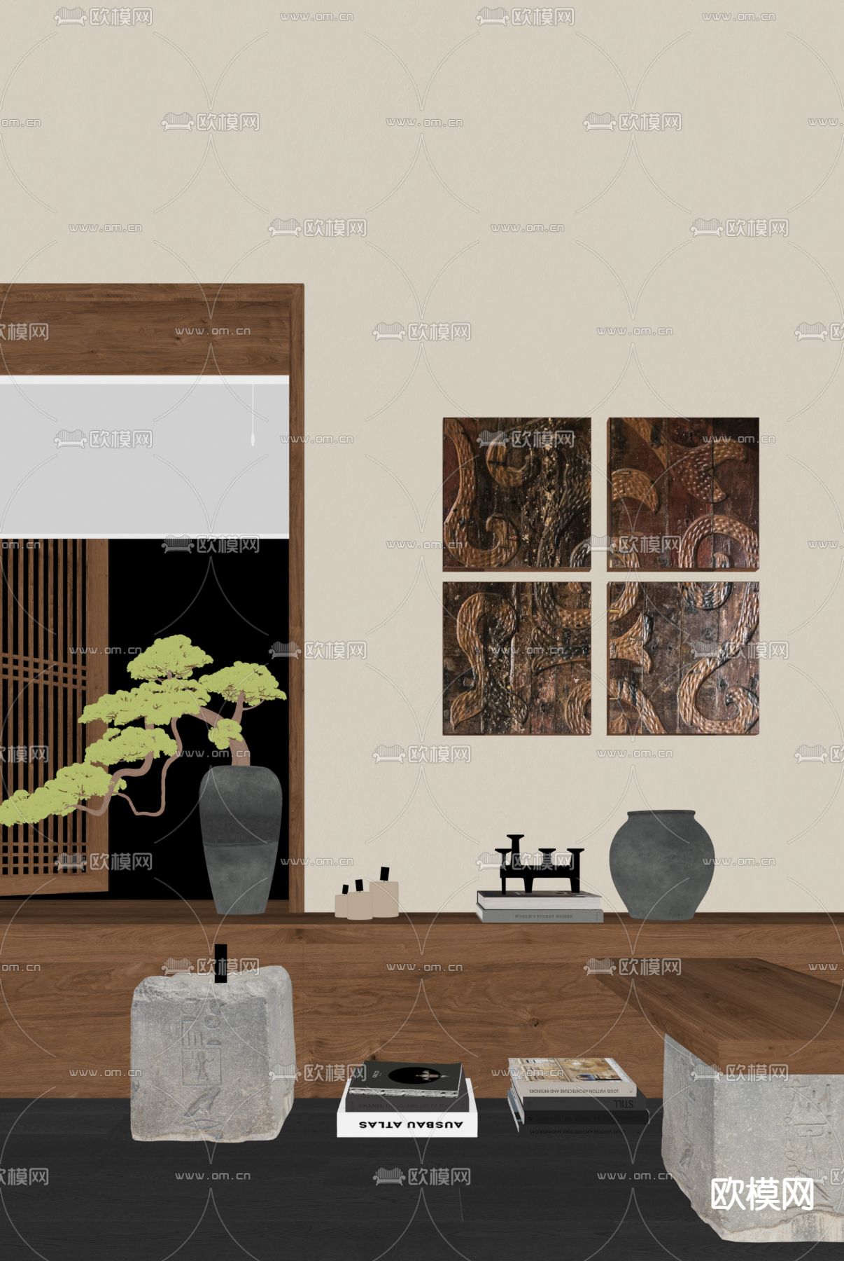 中古风装饰品 陶瓷 书本摆件su模型下载（渲染图1）