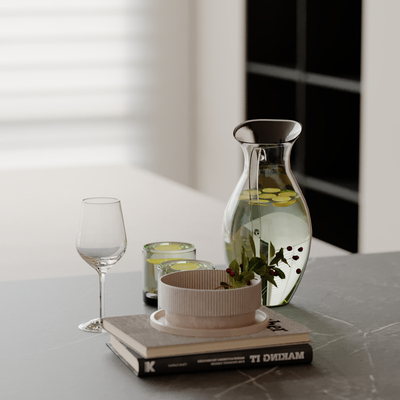  书本 柠檬水 高脚杯 桌面摆件su模型 