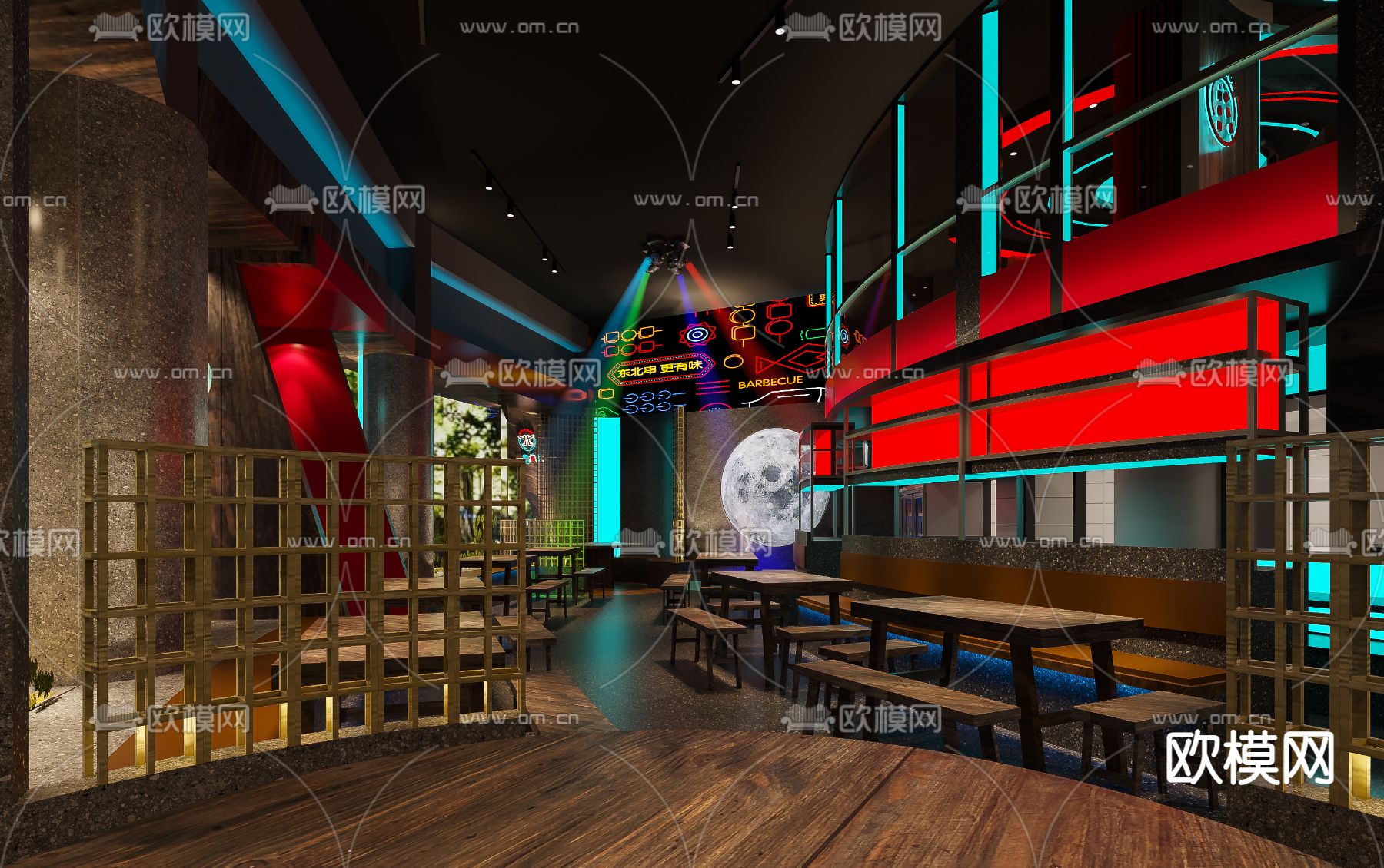 工业风烧烤店 烤肉店3d模型下载（渲染图1）