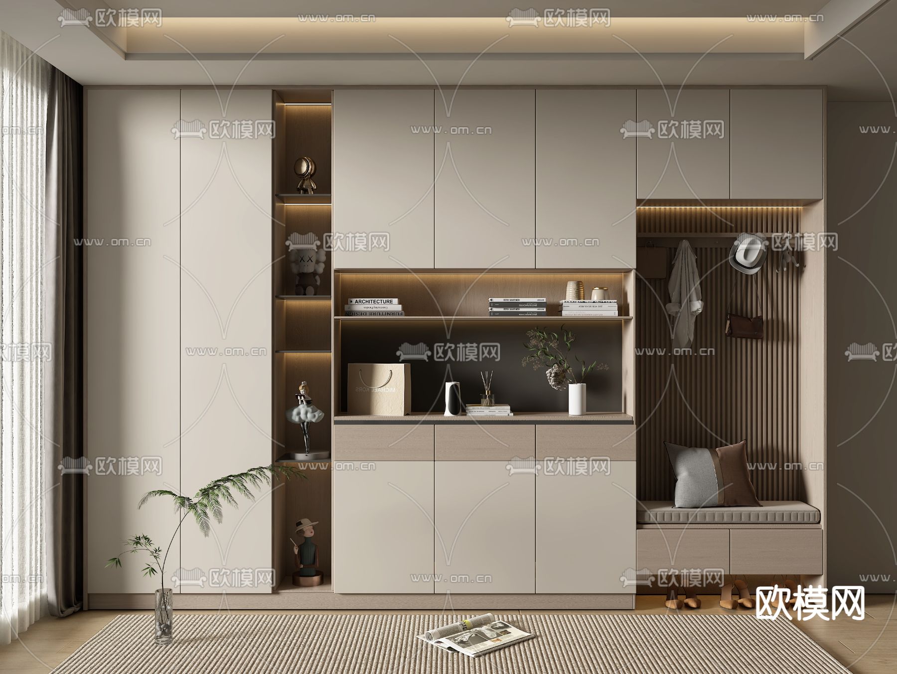 现代鞋柜 换鞋凳3d模型下载