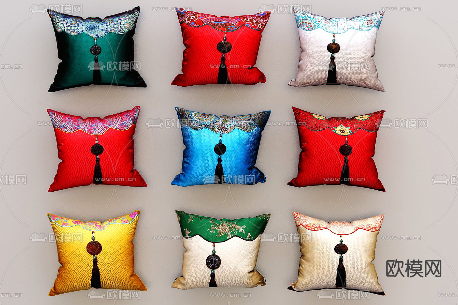 新中式抱枕免费3d模型下载