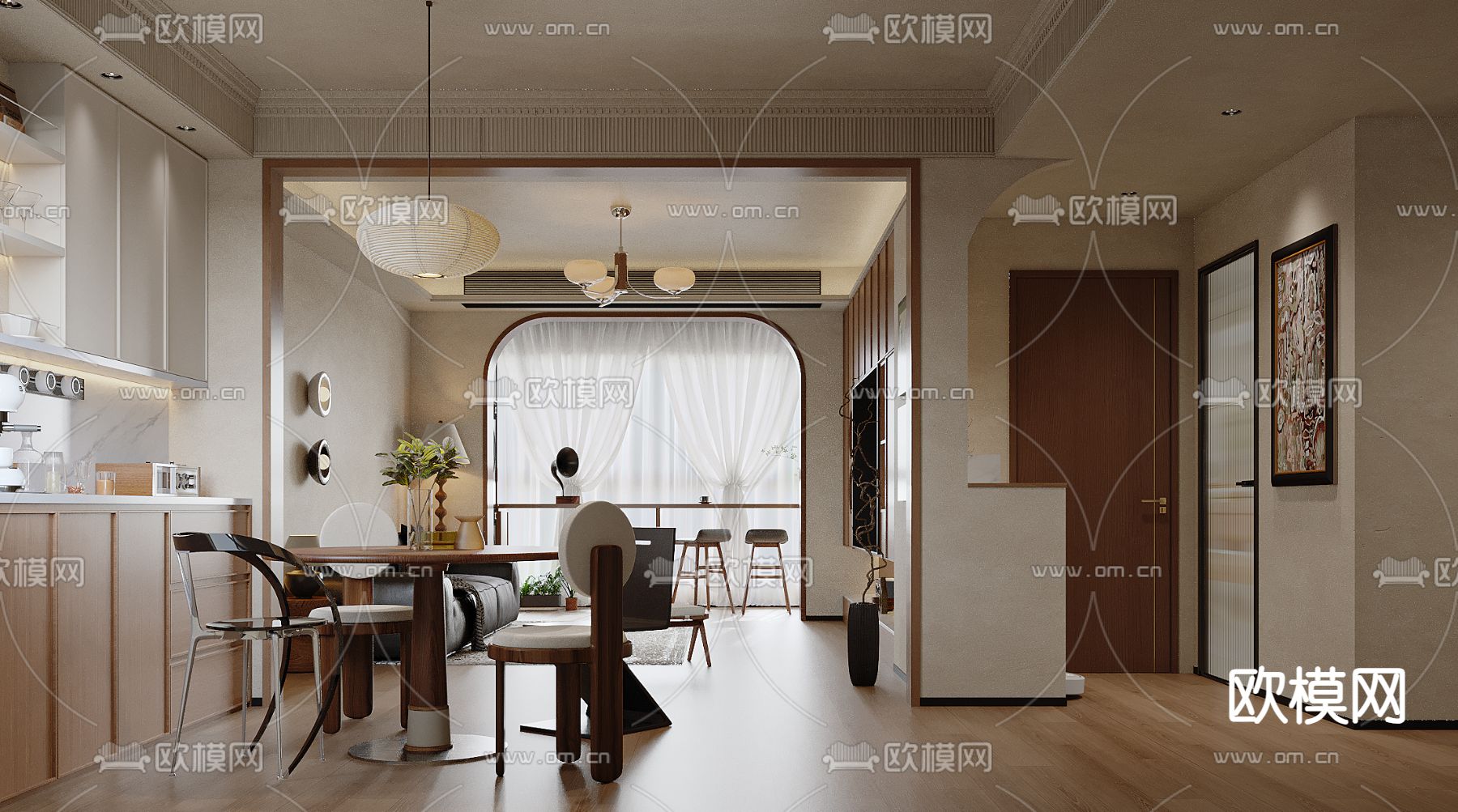 中古风客餐厅3d模型下载（渲染图3）