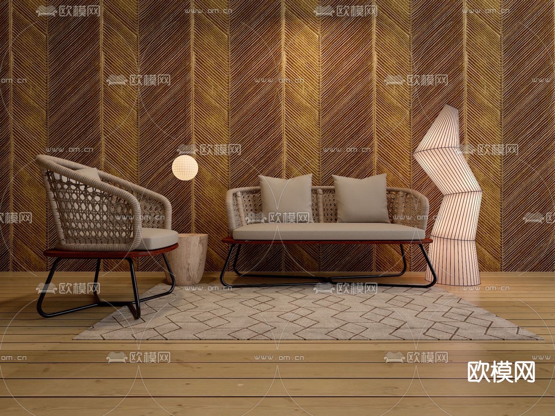 东南亚椅子 休闲椅3d模型下载（渲染图2）