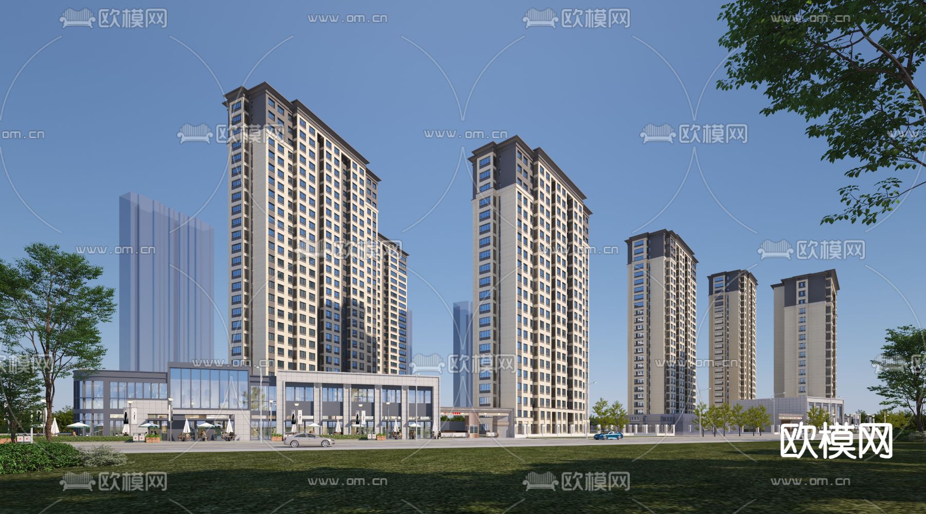 简欧住宅外观3d模型下载