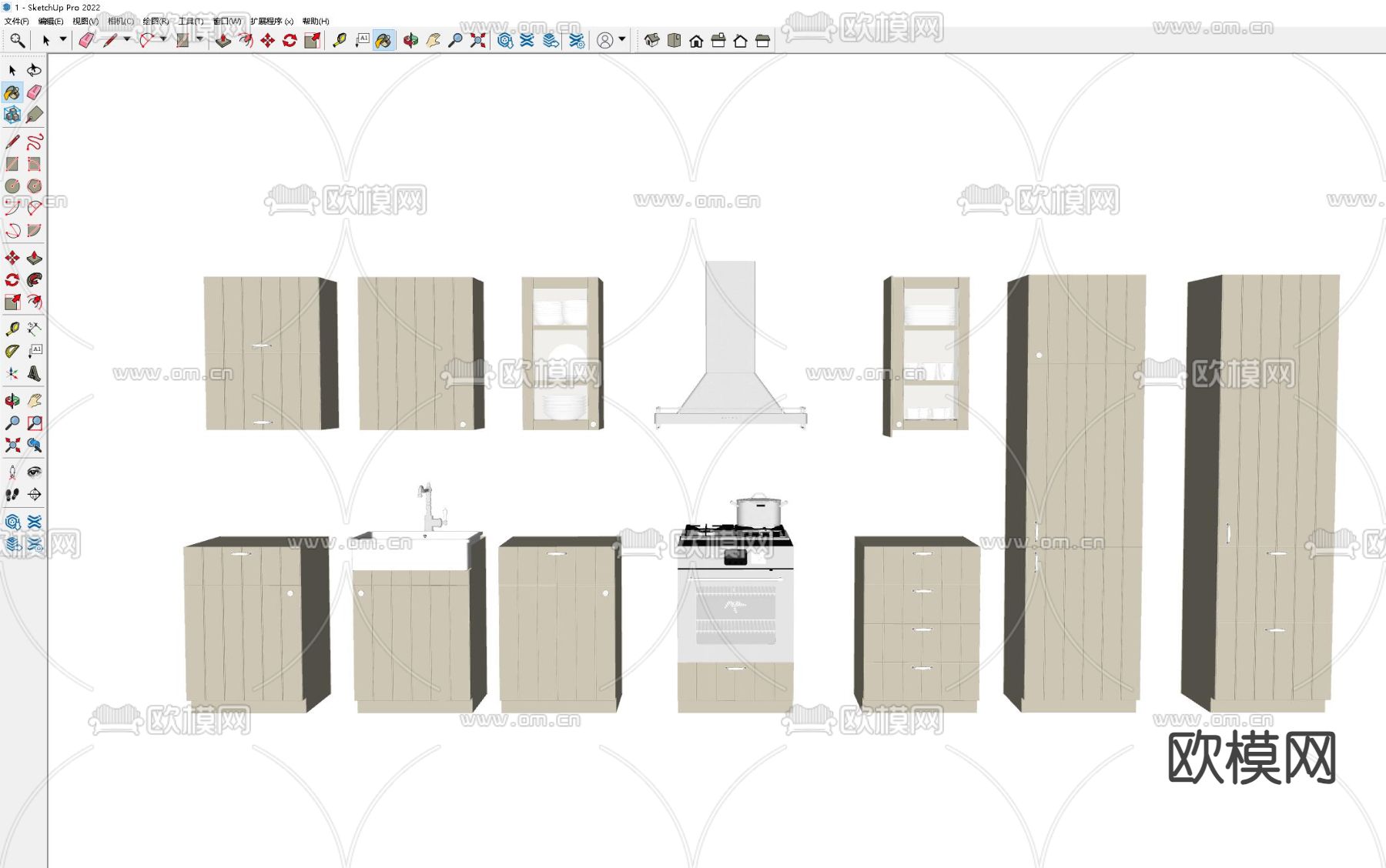 现代橱柜 厨具su模型下载（渲染图1）