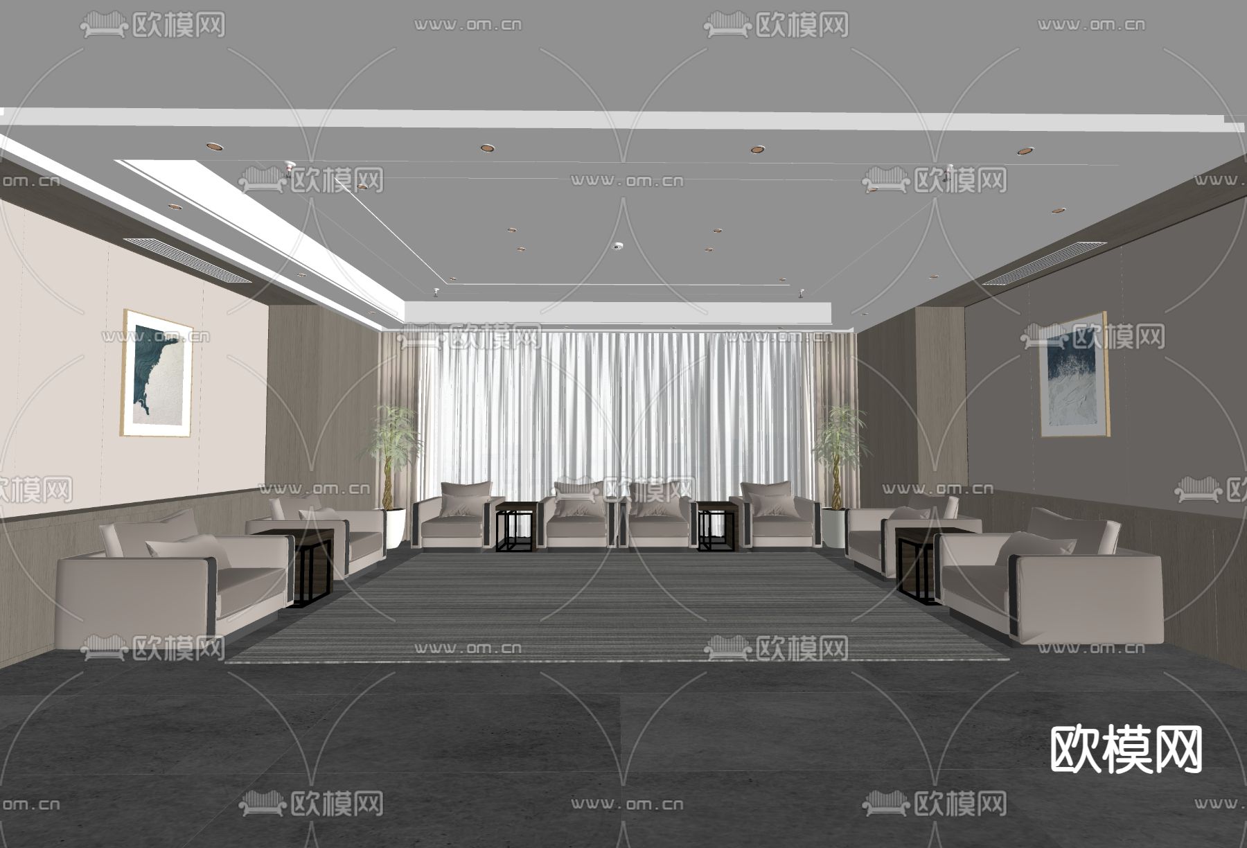 现代接待室 贵宾室su模型下载（渲染图1）
