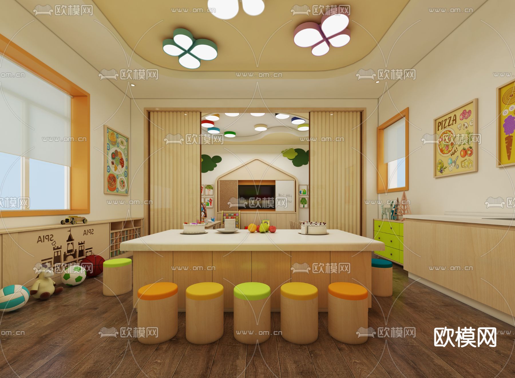 现代幼儿园 手工教室3d模型下载（渲染图2）