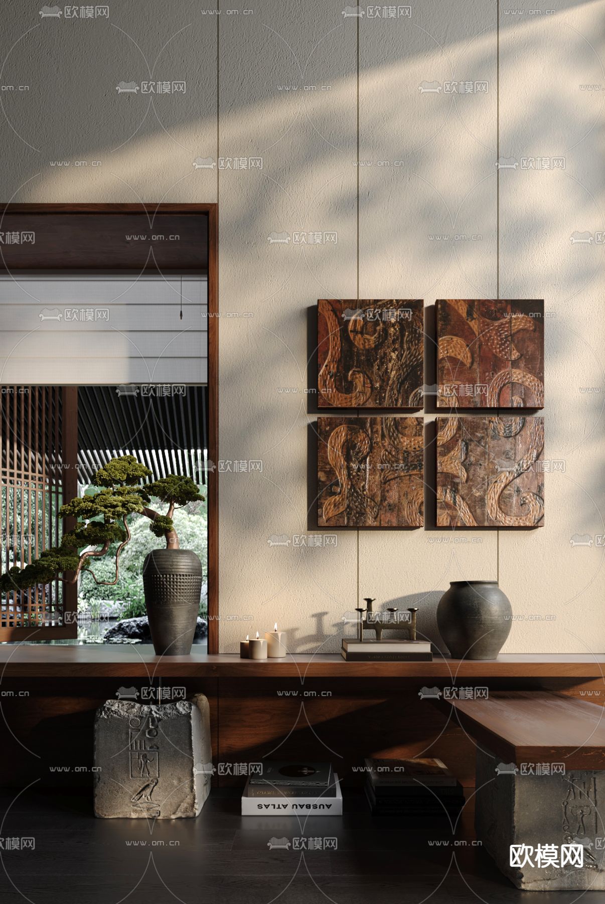 中古风装饰品 陶瓷 书本摆件su模型下载（渲染图2）