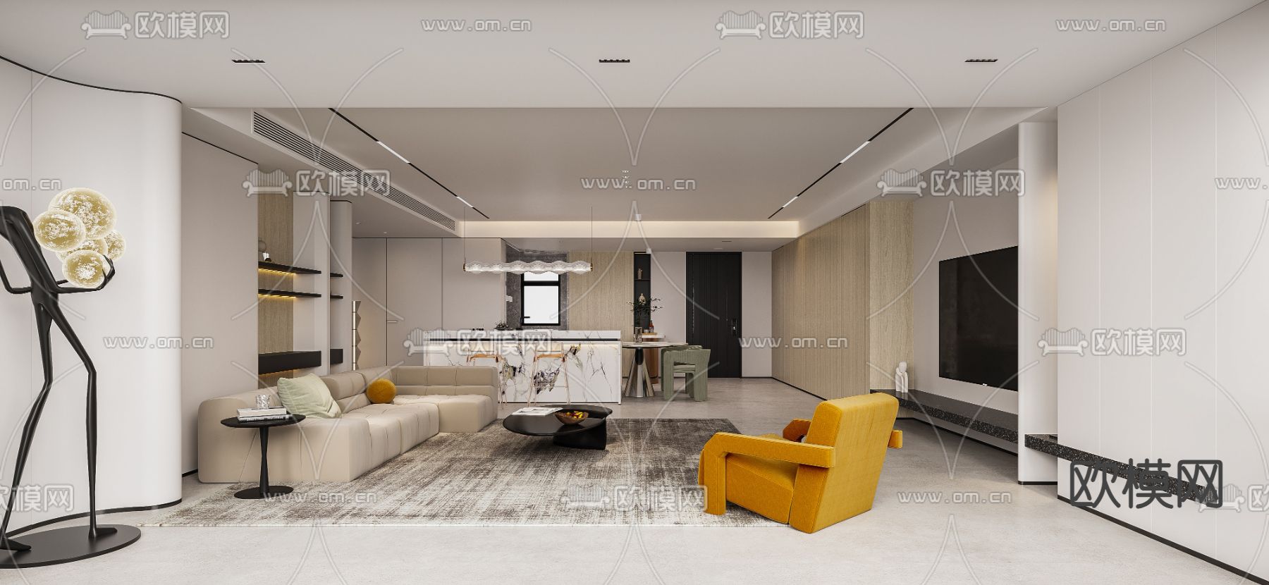 意式客餐厅3d模型下载（渲染图1）