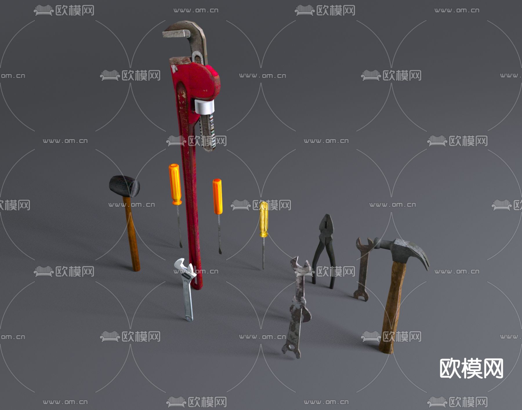 万用扳手 石锤 螺丝刀3d模型下载
