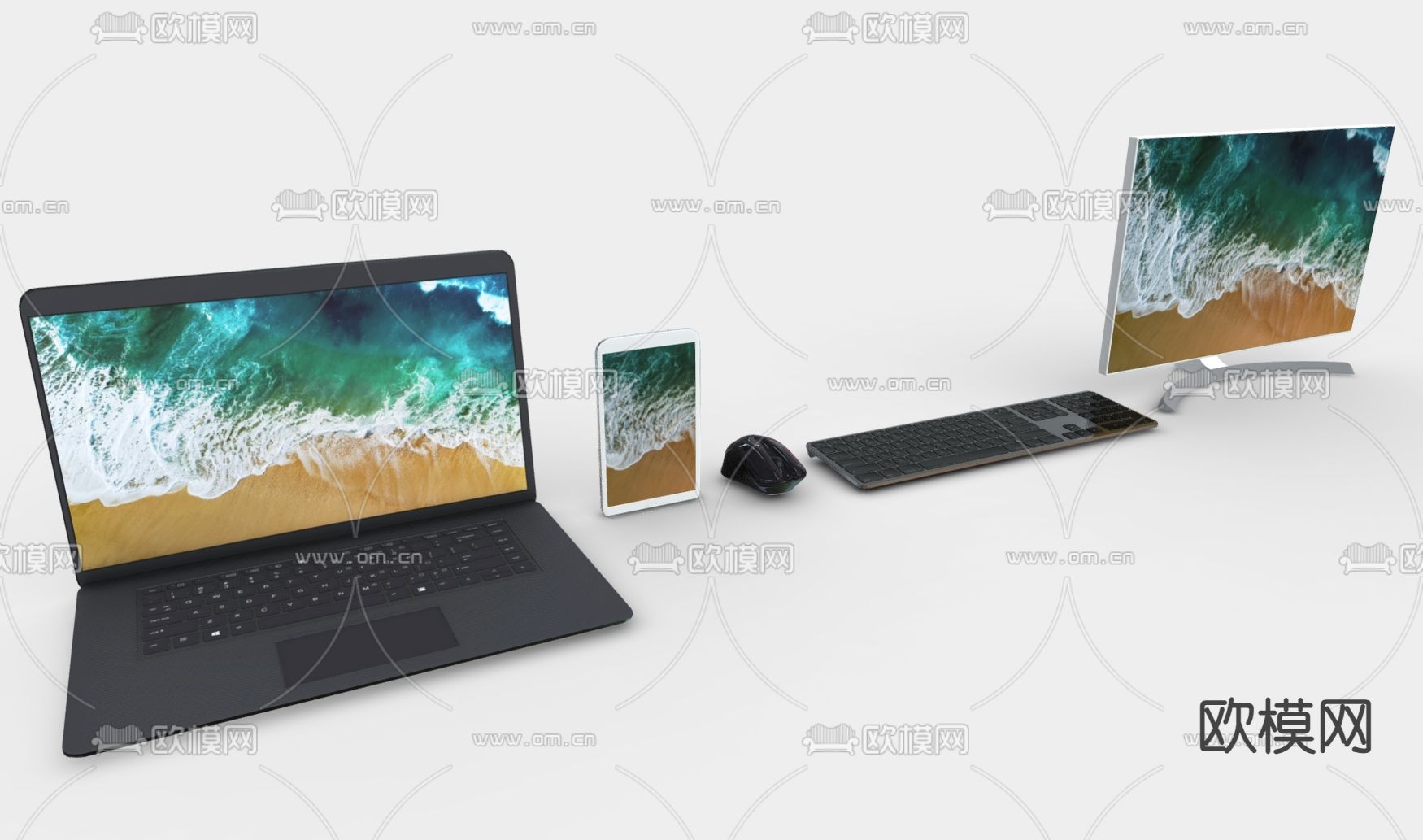 手提电脑 台式电脑 鼠标键盘su模型下载（渲染图2）