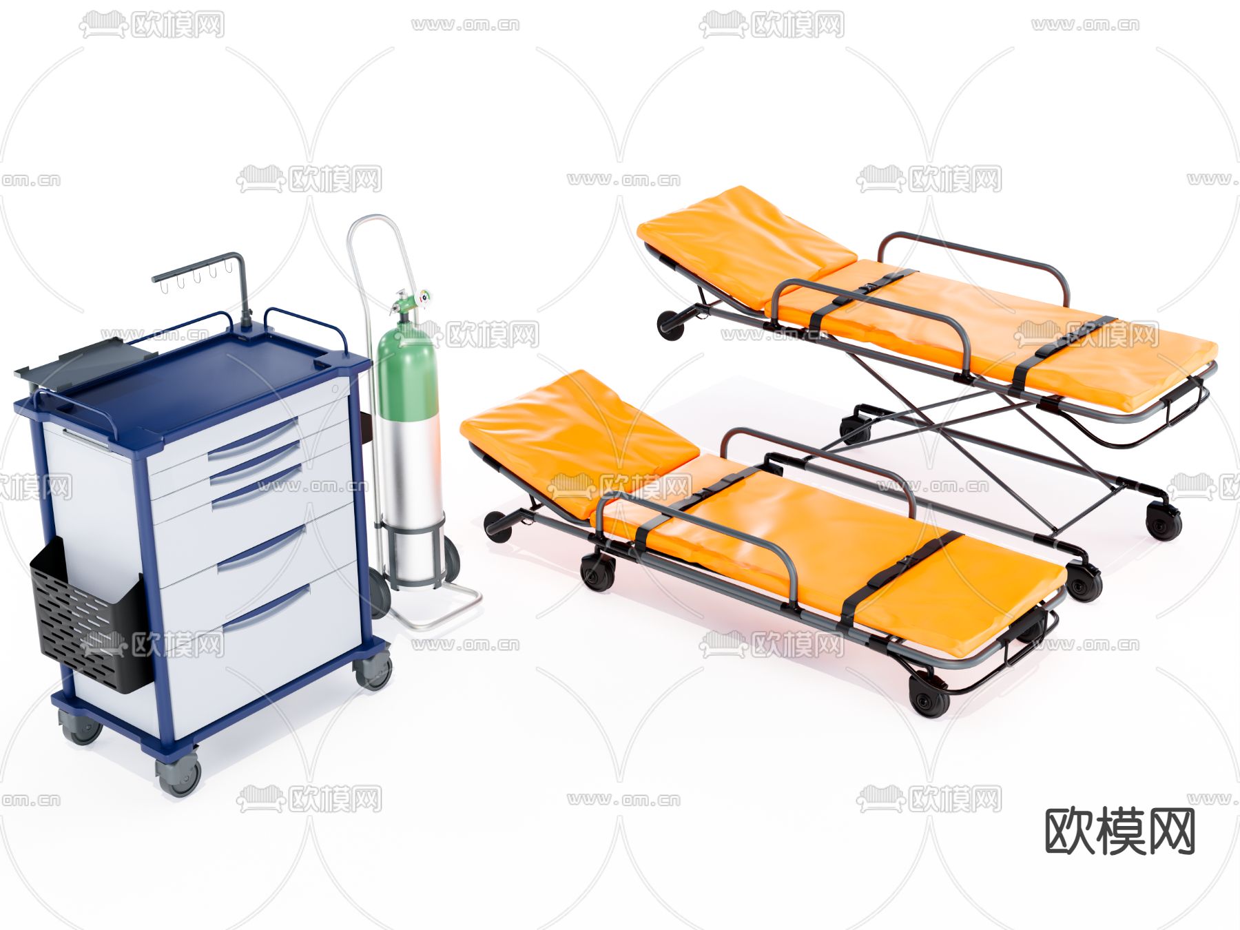 医疗救护床su模型下载（渲染图3）