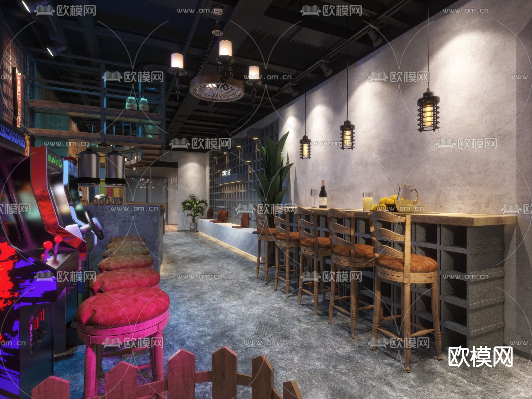 工业风烧烤店 烤肉店3d模型下载（渲染图2）