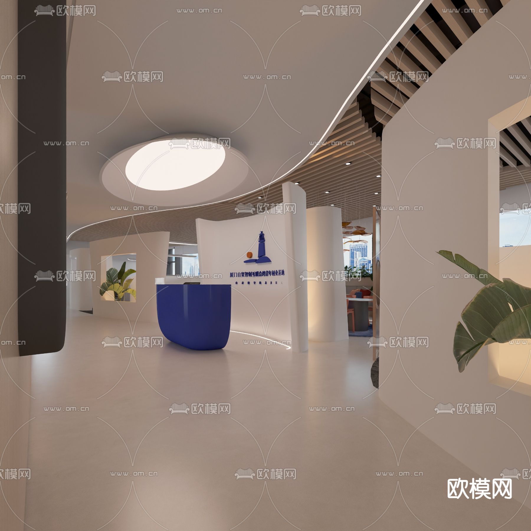 办公室前台 接待大厅3d模型下载