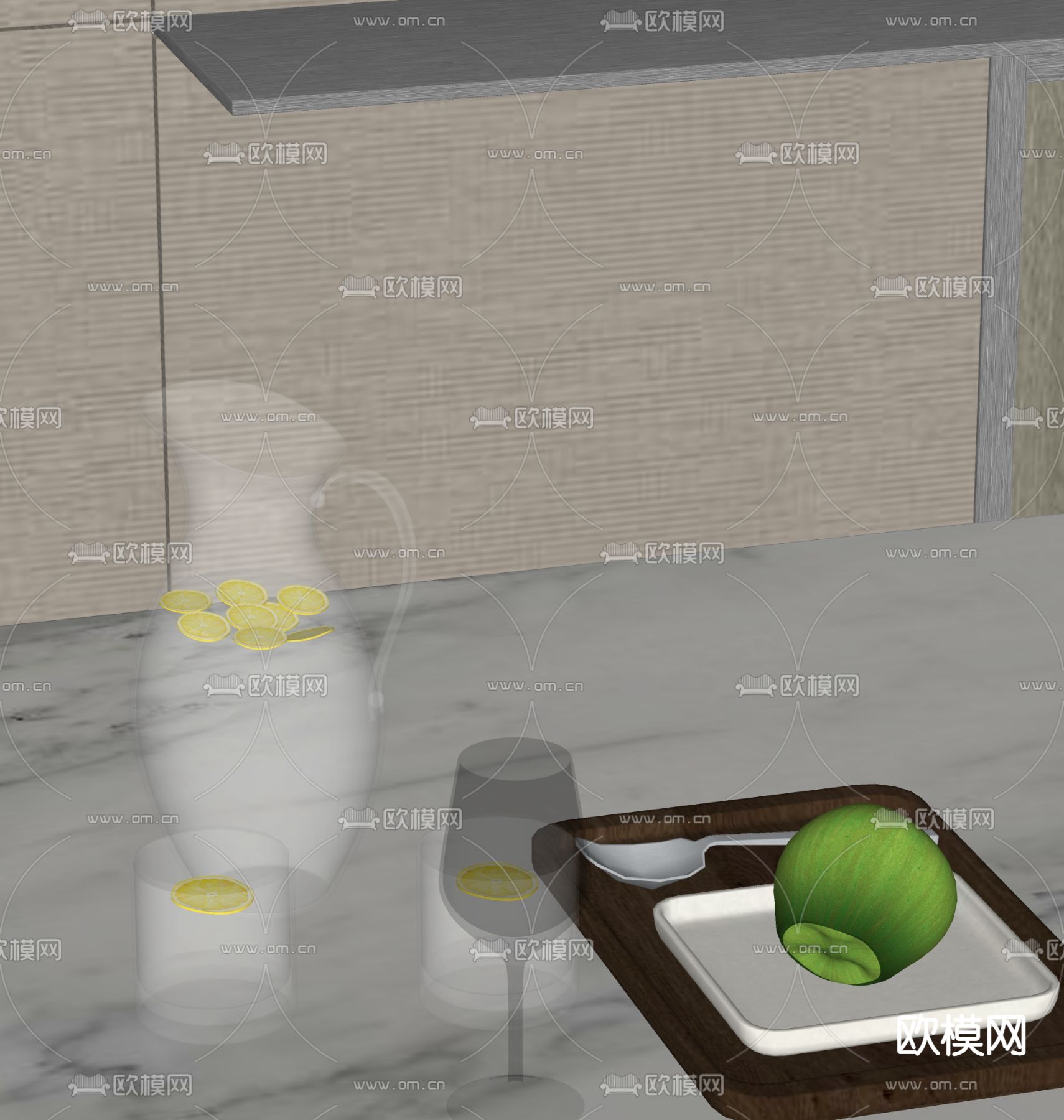 水杯 柠檬水 桌面摆件su模型下载（渲染图1）