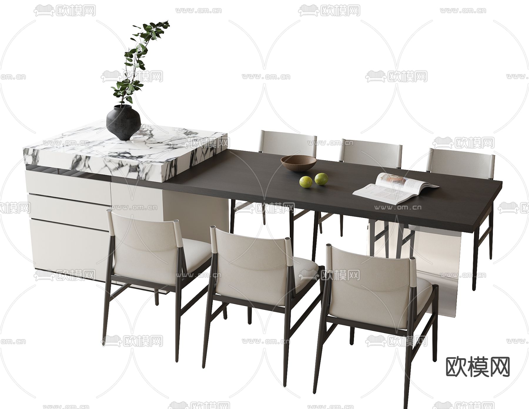 岛台餐桌椅3d模型下载