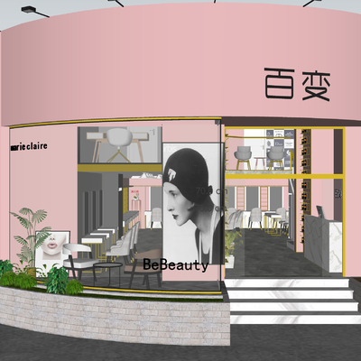  美容美发 理发店铺su模型 