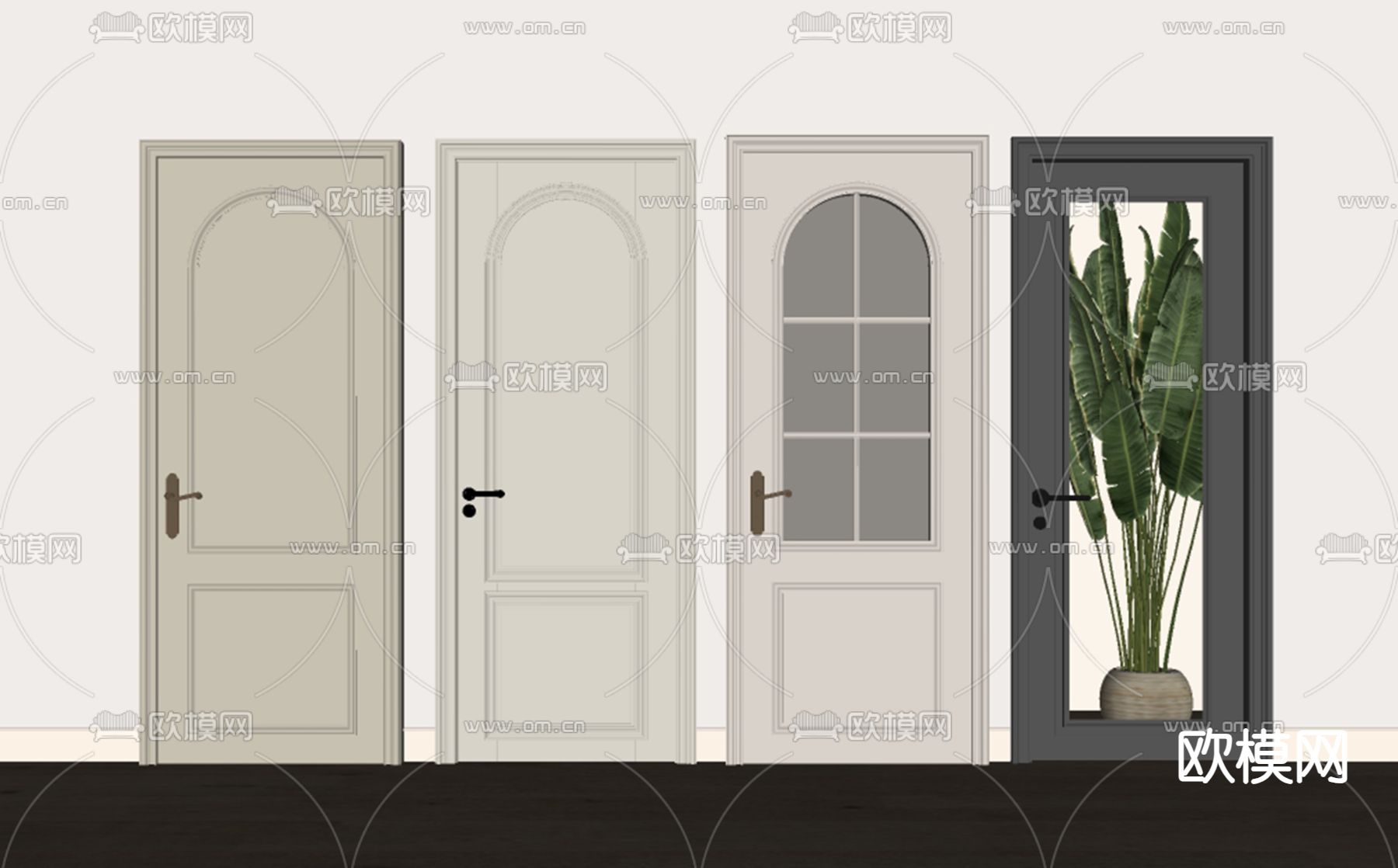 法式单开门 玻璃门 厨卫门su模型下载（渲染图1）