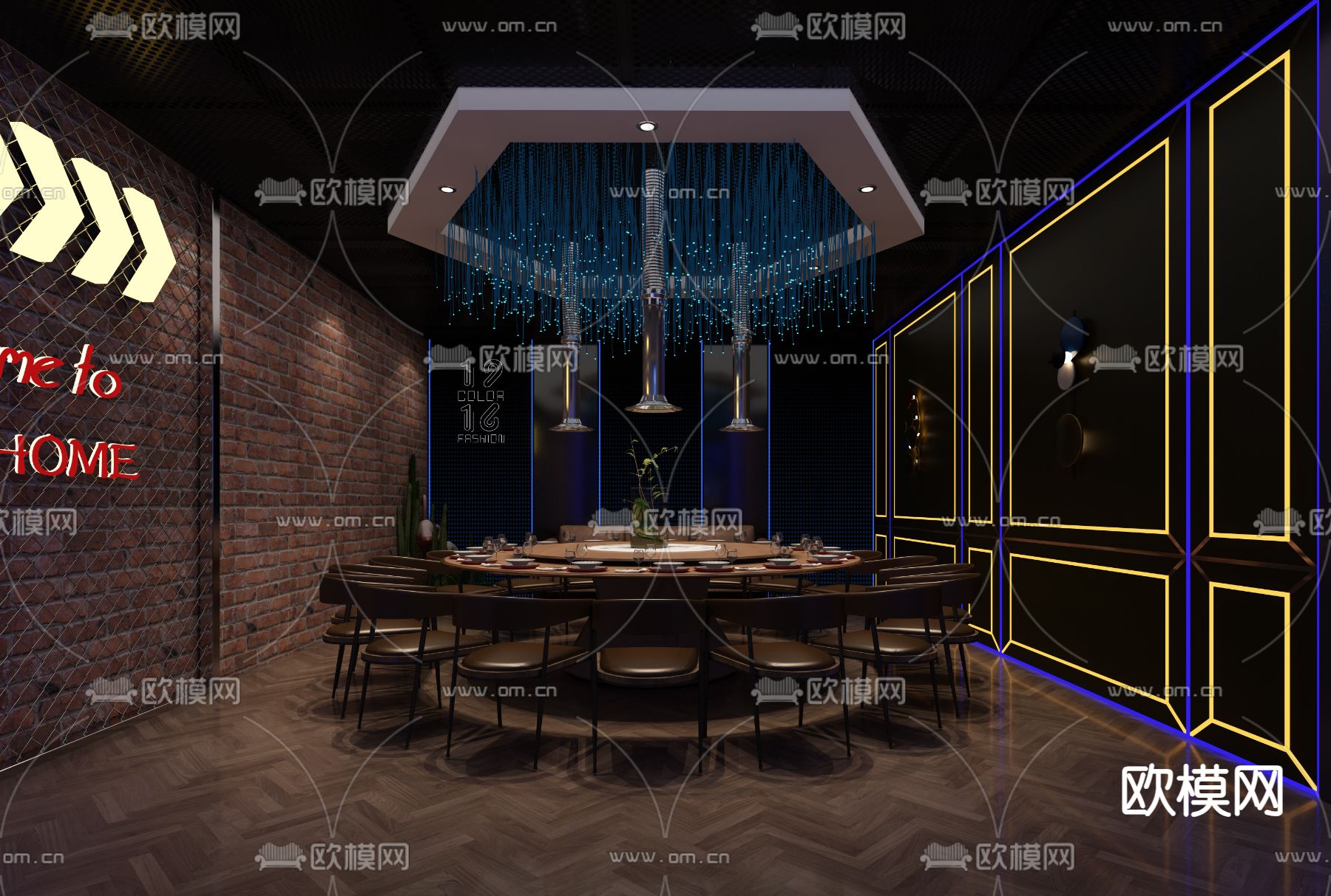 工业风餐厅包房3d模型下载（渲染图2）