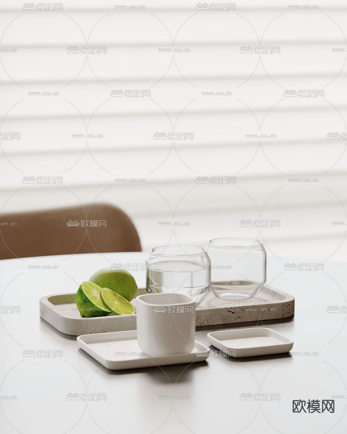 水杯 柠檬 桌面摆件su模型下载（渲染图2）