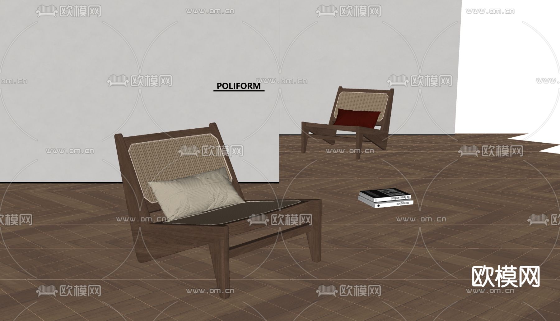 poliform 侘寂风 休闲椅su模型下载（渲染图1）