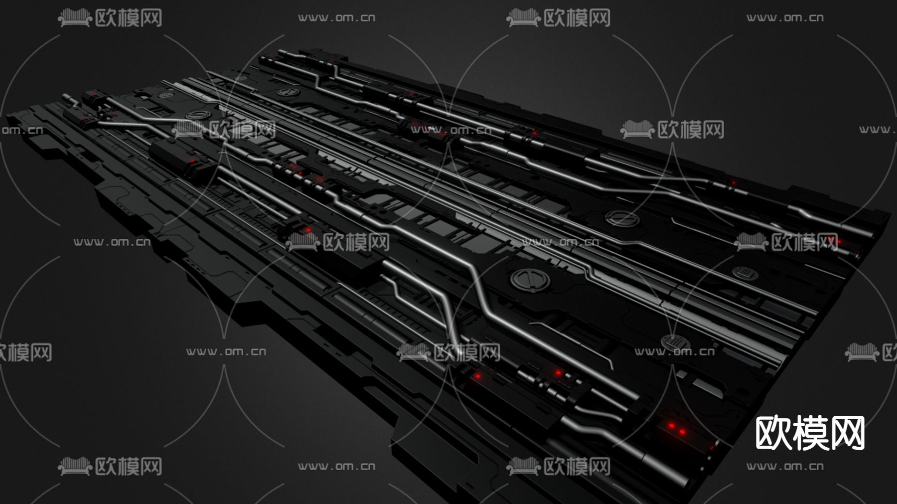 科幻电路板 金属部件3d模型下载（渲染图2）