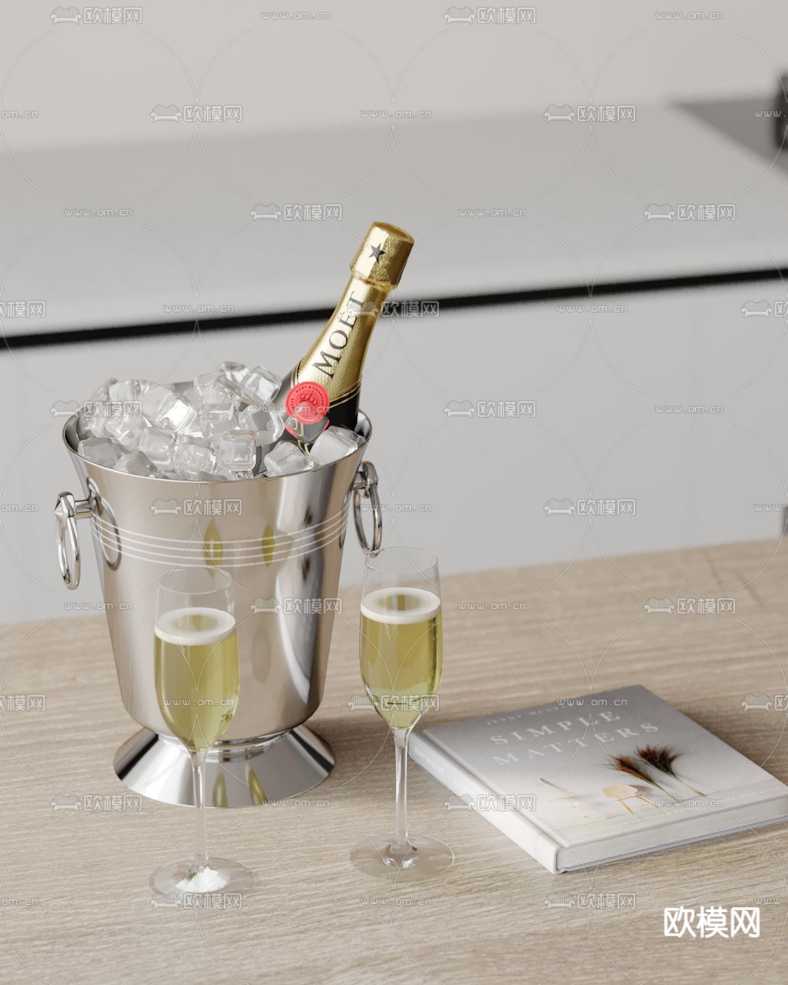 酒瓶 冰块 桌面摆件su模型下载（渲染图2）