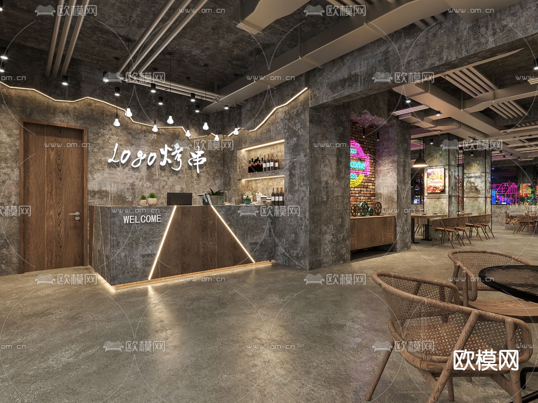 工业风烧烤店3d模型下载（渲染图3）