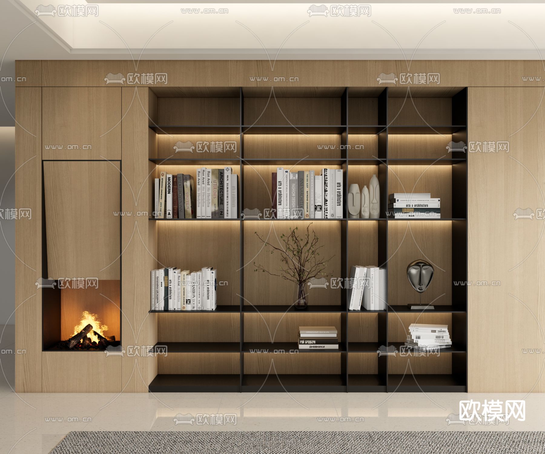 现代书柜su模型下载（渲染图2）