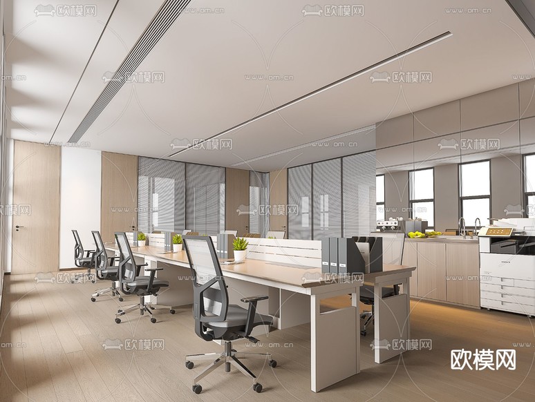 现代办公区3d模型下载