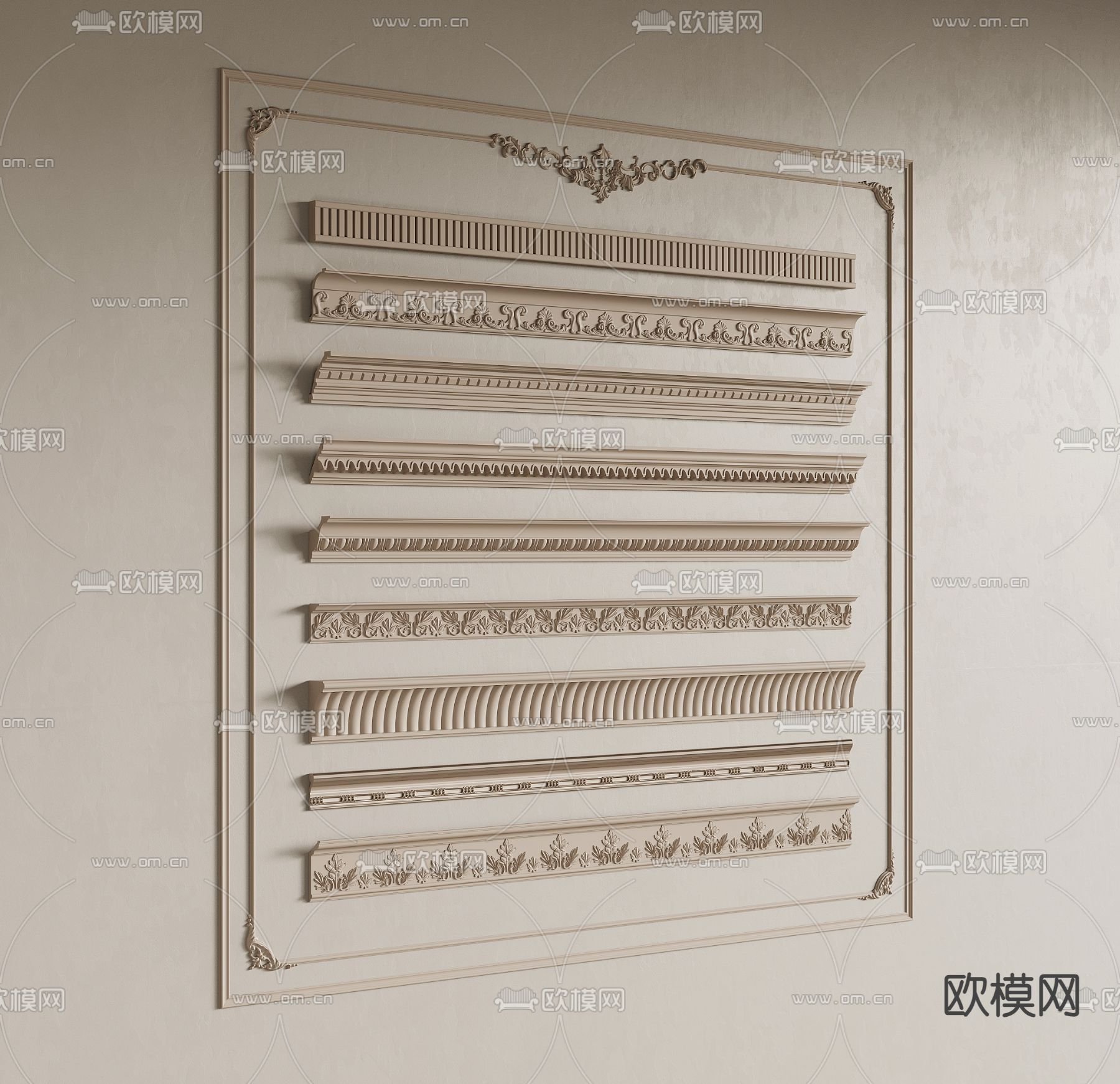 法式雕花 石膏线 线条3d模型下载
