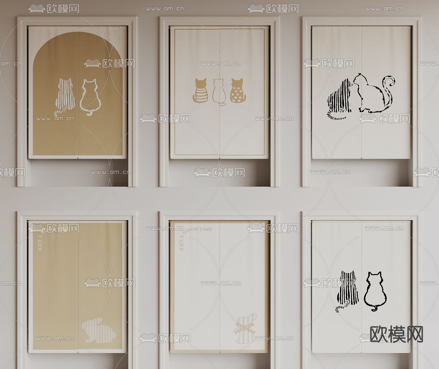 奶油风门帘su模型下载（渲染图2）