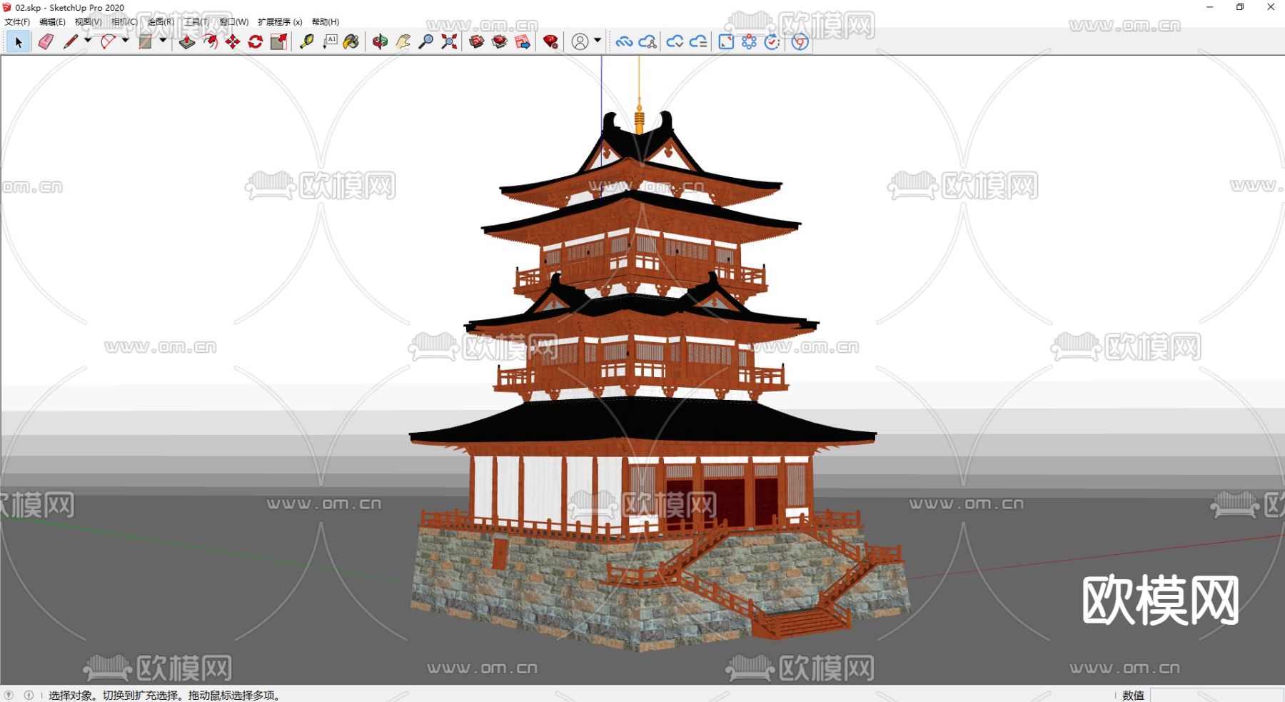 中式阁楼 古建 塔楼su模型下载（渲染图1）