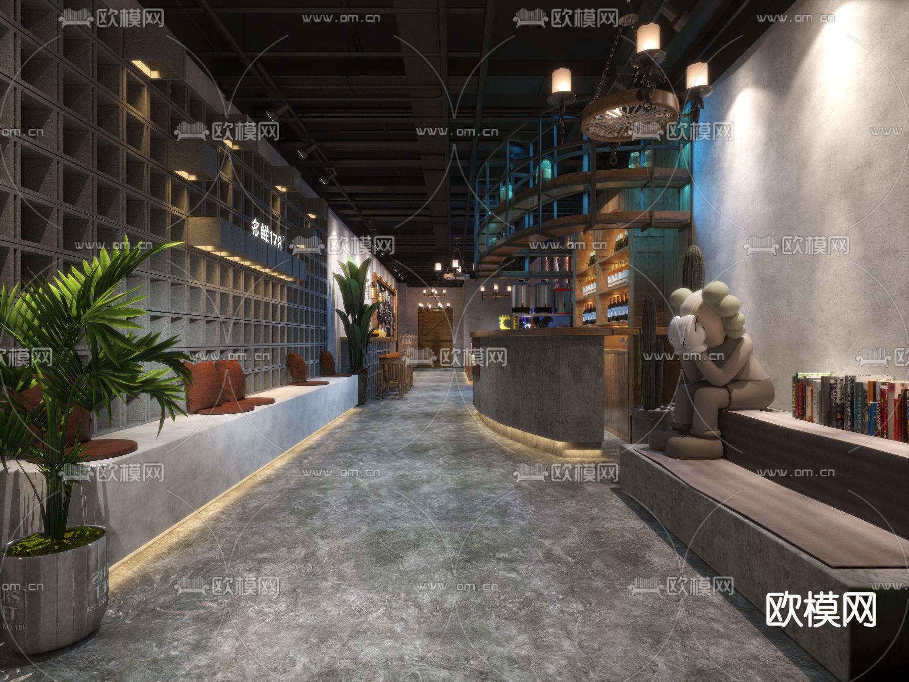 工业风烧烤店 烤肉店3d模型下载（渲染图1）