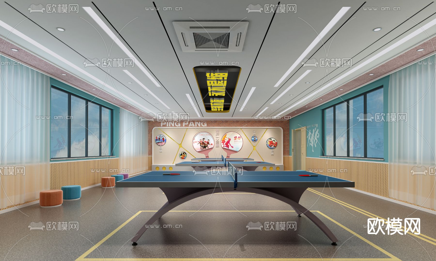 现代乒乓球室3d模型下载