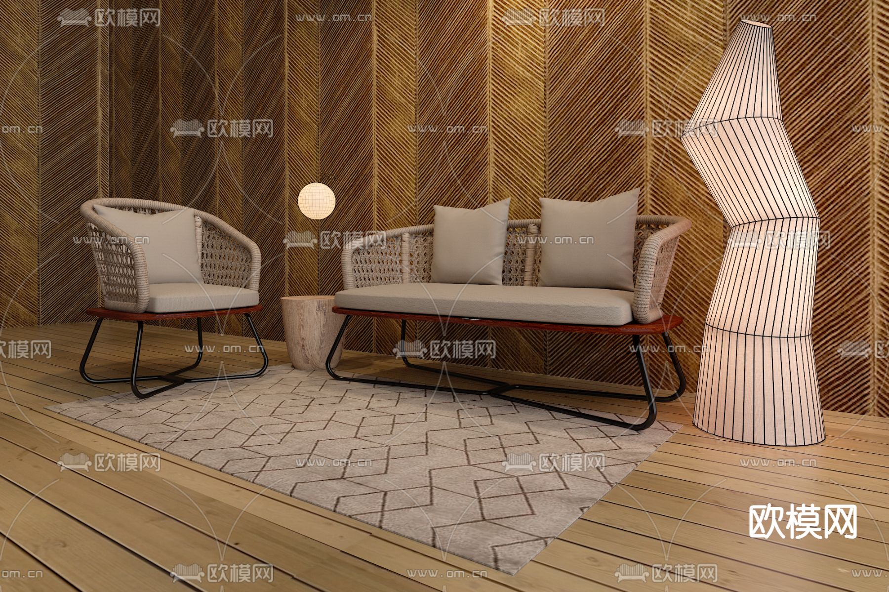 东南亚椅子 休闲椅3d模型下载（渲染图1）