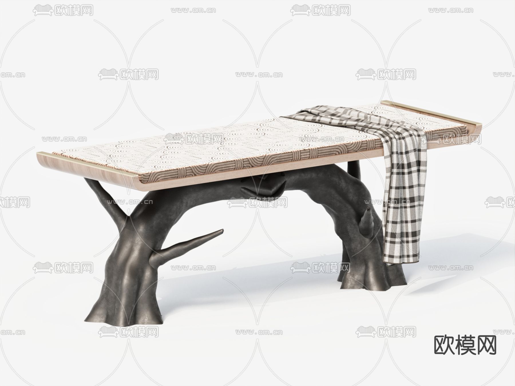 侘寂床尾凳su模型下载（渲染图2）