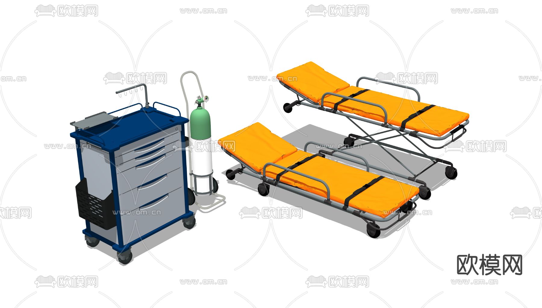医疗救护床su模型下载（渲染图1）