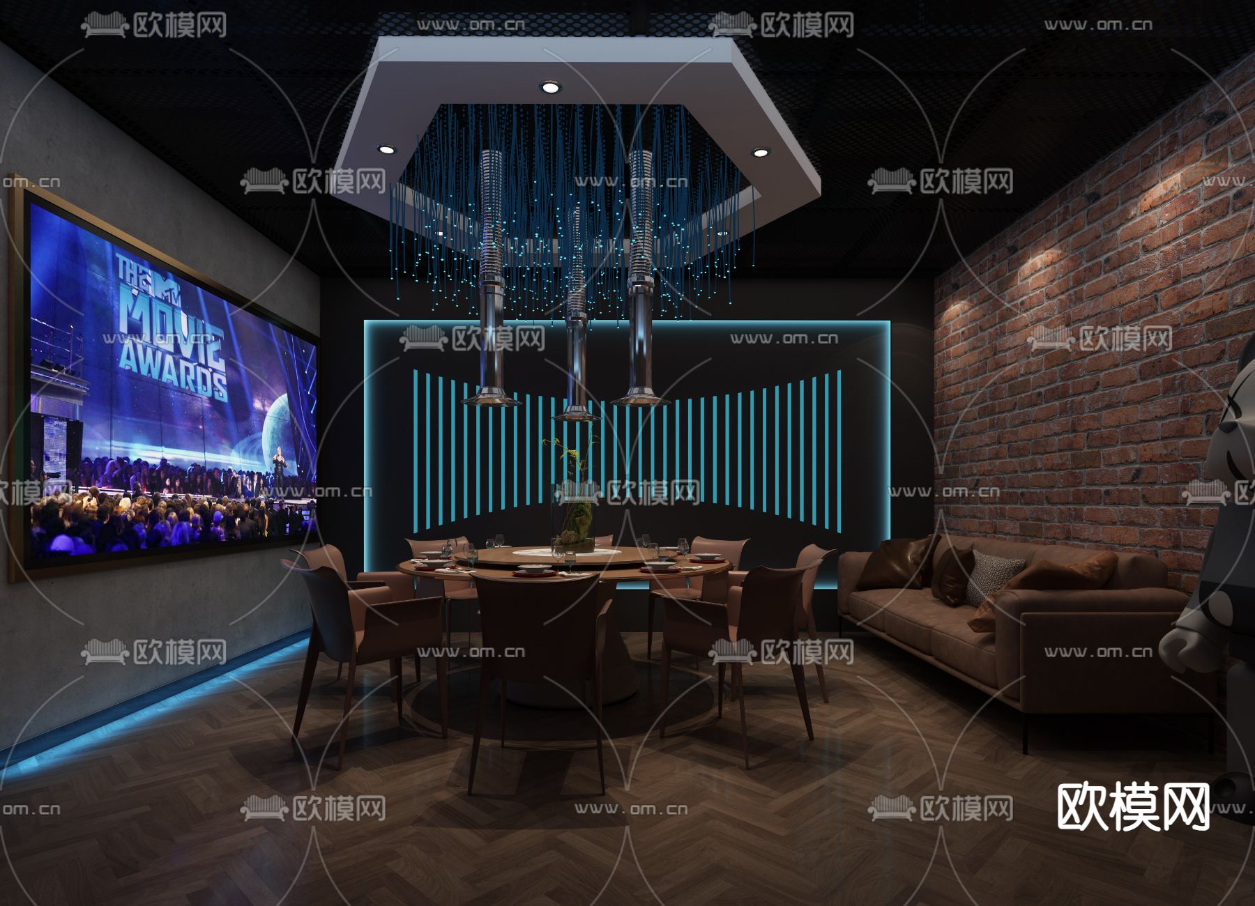 工业风餐厅包房3d模型下载（渲染图3）