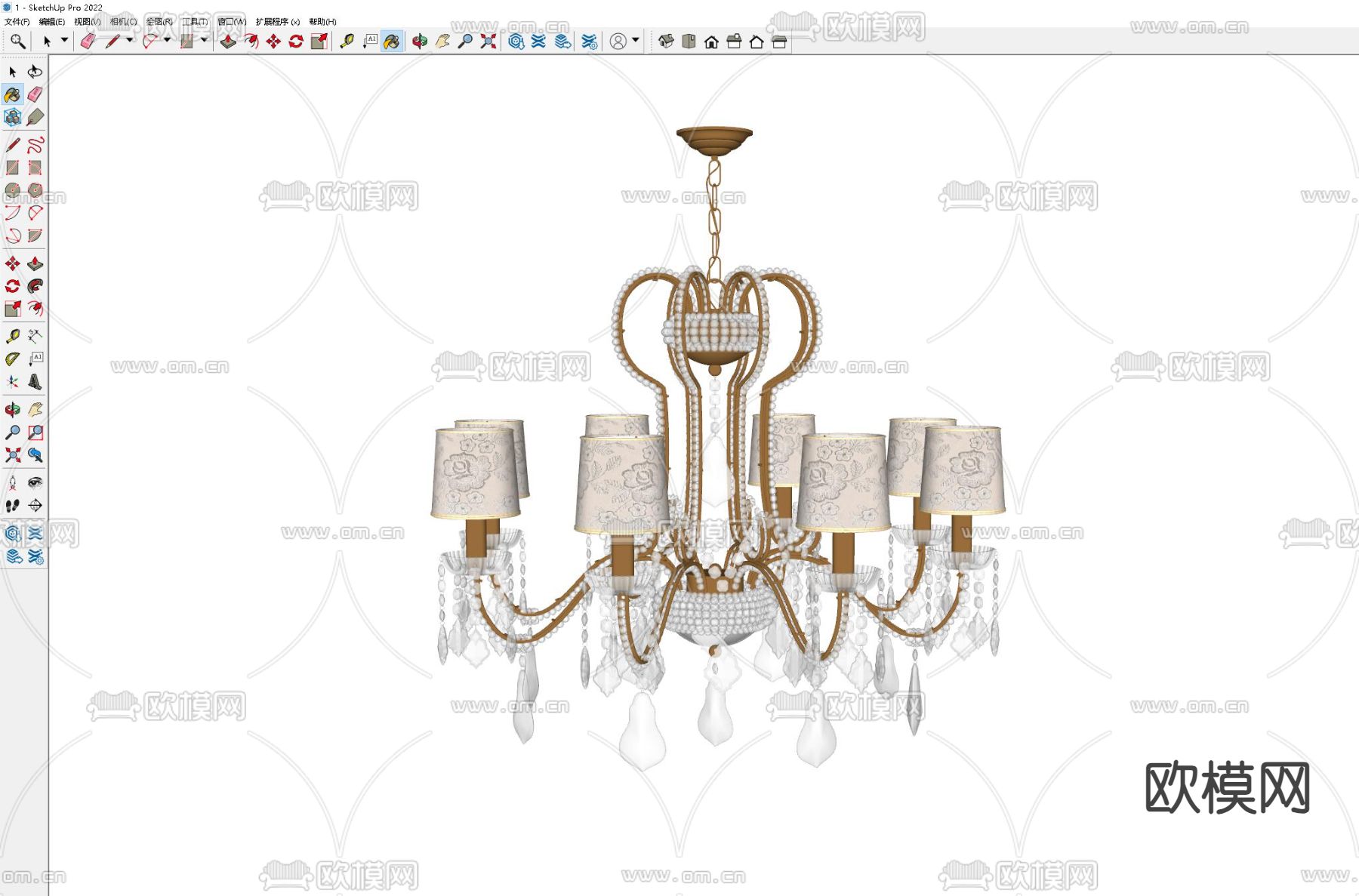 欧式水晶吊灯su模型下载（渲染图1）