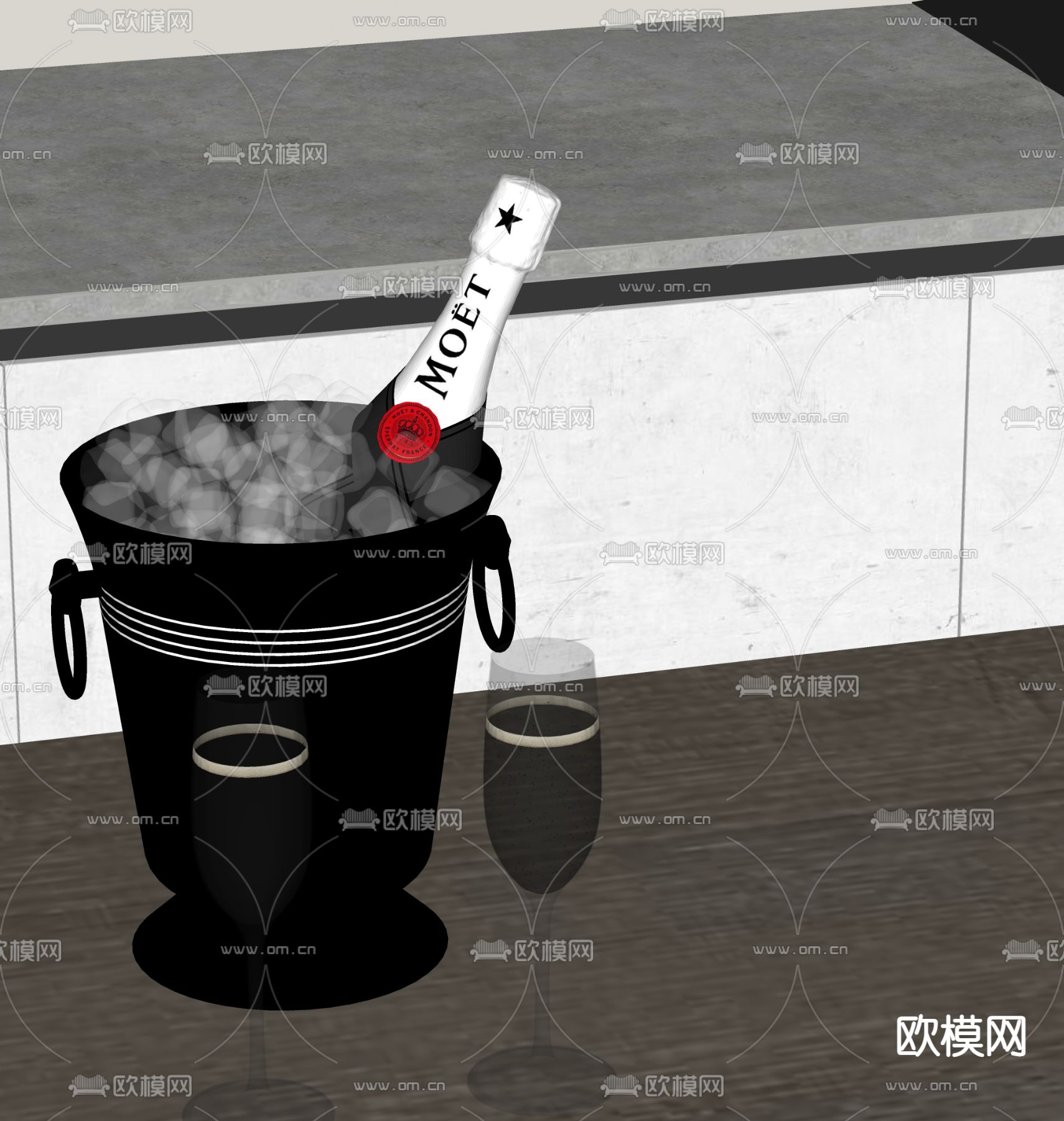 酒瓶 冰块 桌面摆件su模型下载（渲染图1）