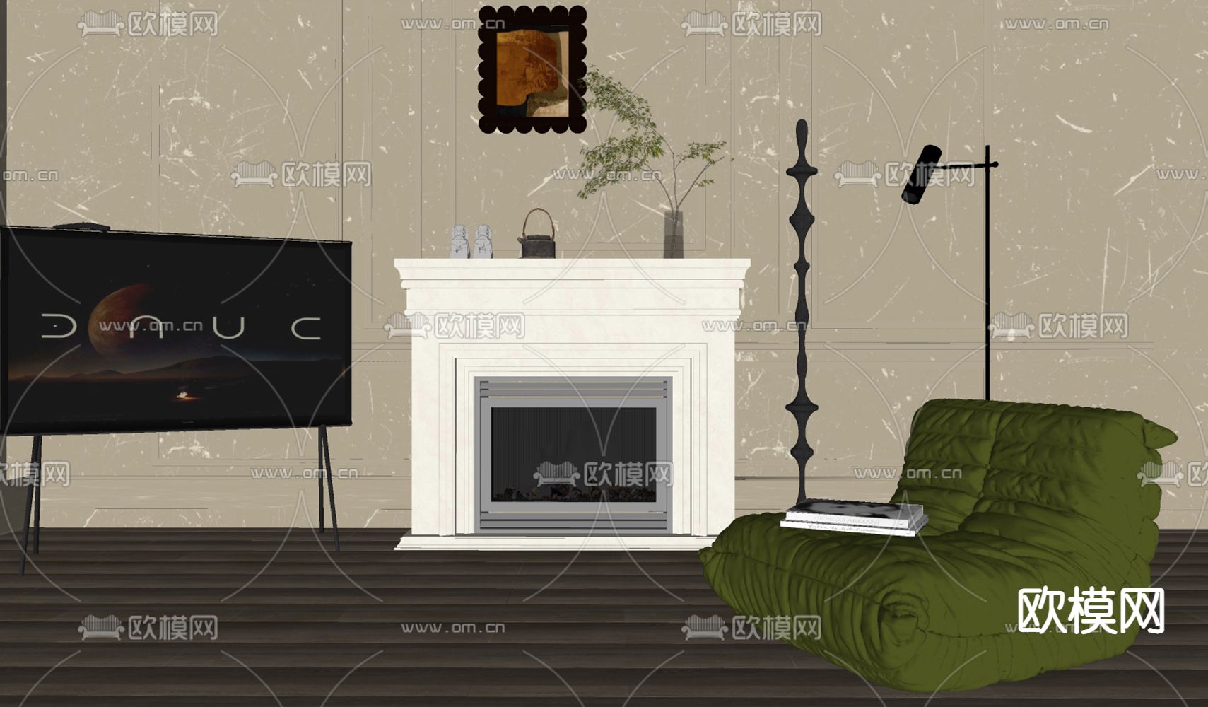 法式壁炉su模型下载（渲染图1）