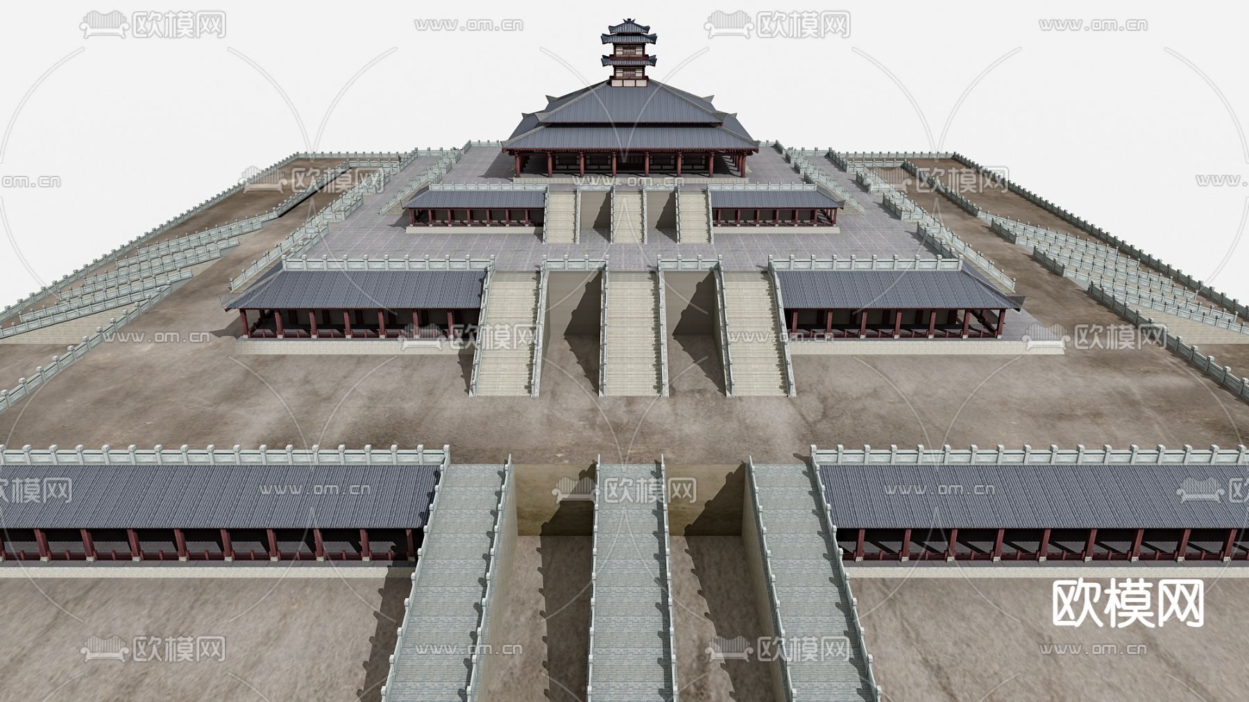 新中式古建筑 寺庙 塔楼3d模型下载（渲染图1）