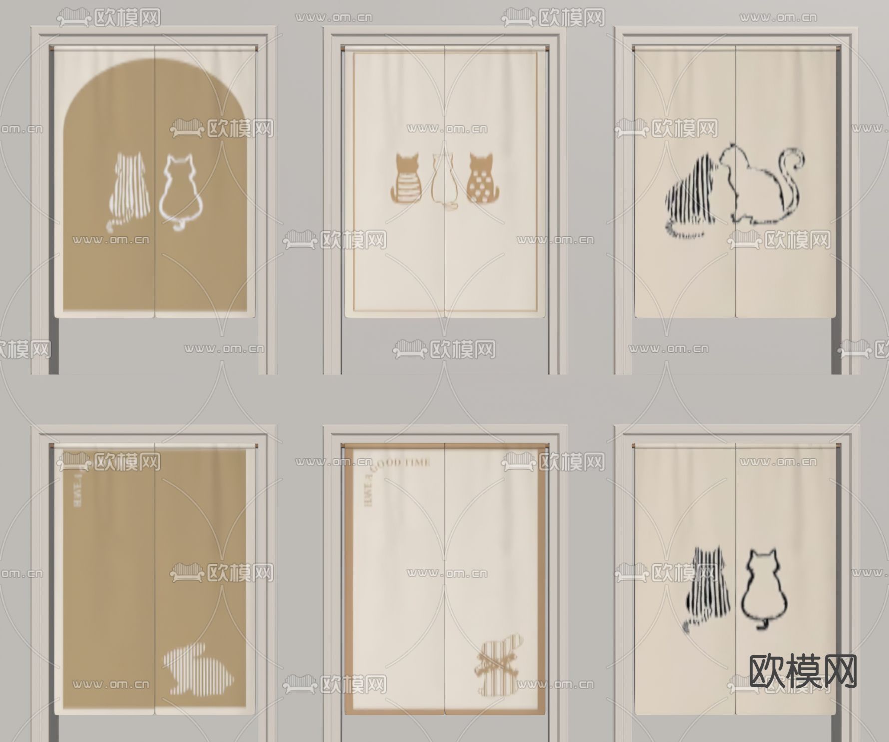 奶油风门帘su模型下载（渲染图1）