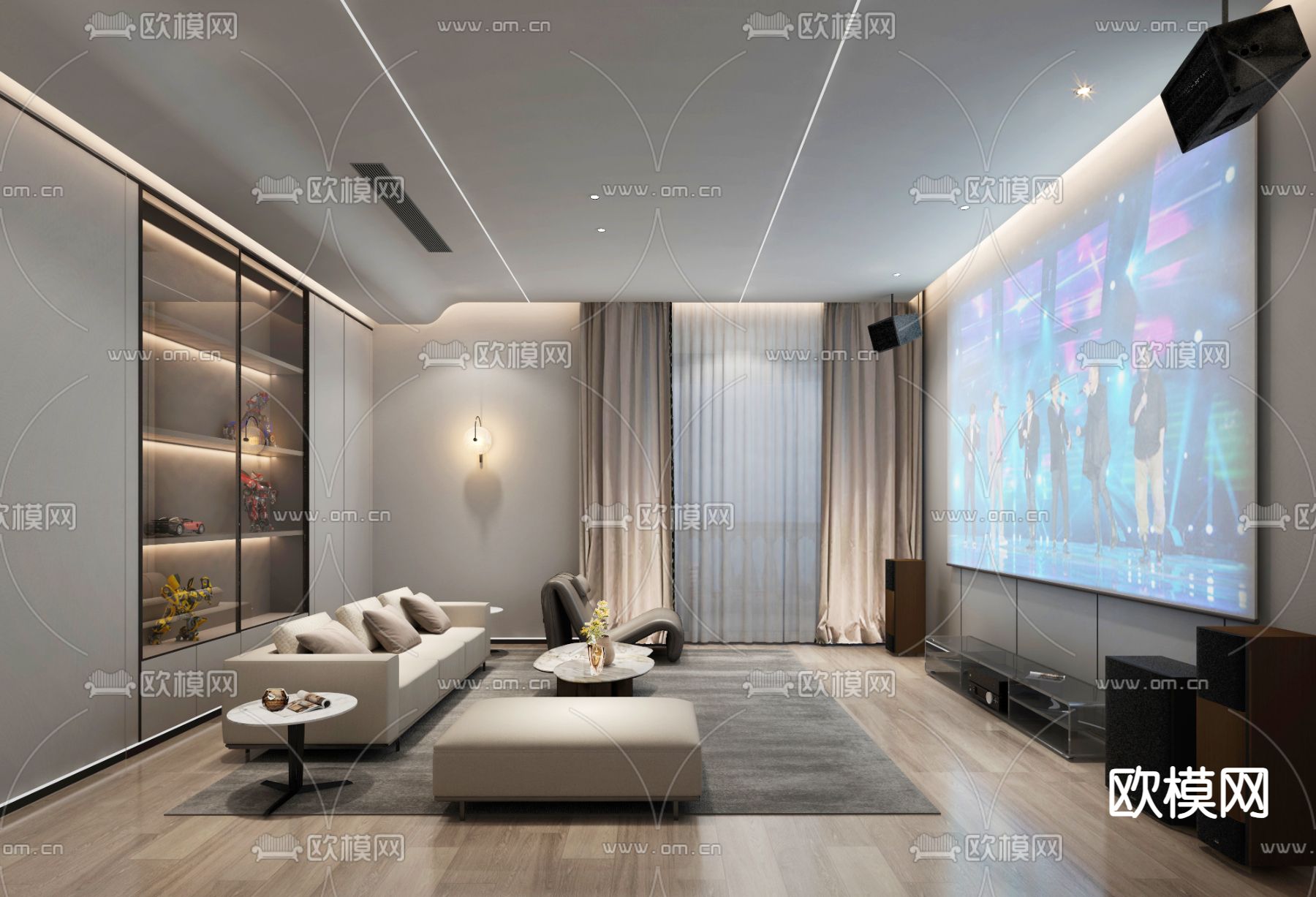 现代影音室 视听室3d模型下载