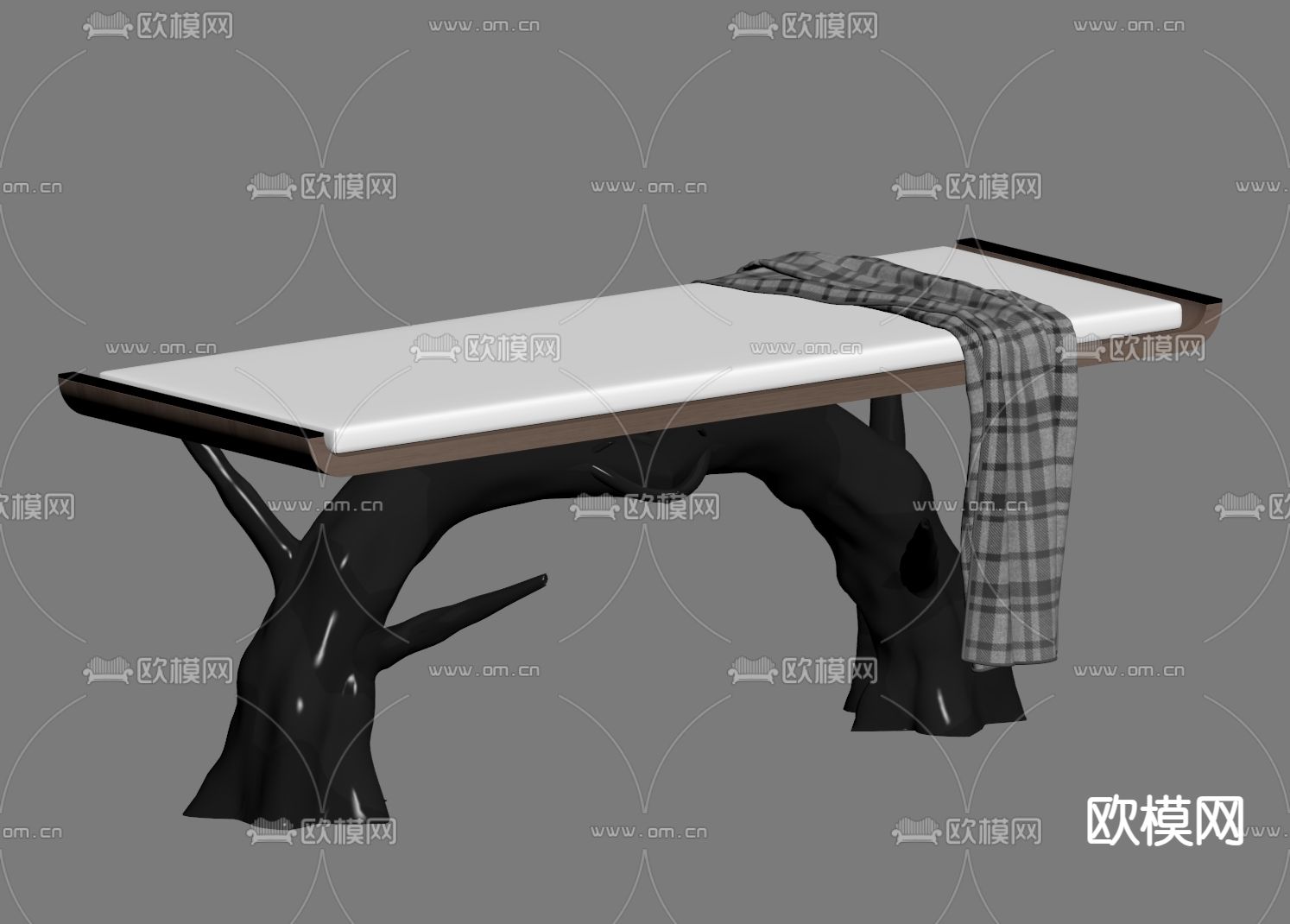 侘寂床尾凳su模型下载（渲染图1）