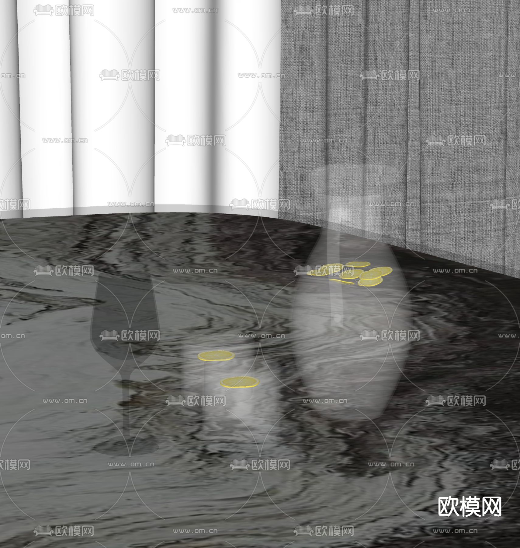 书本 水杯 柠檬水 桌面摆件su模型下载（渲染图1）
